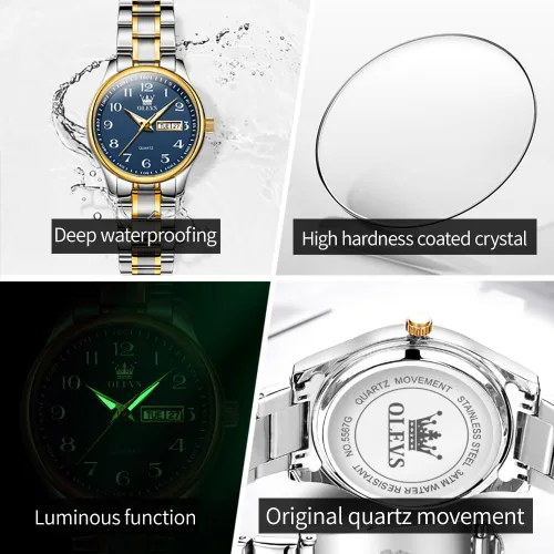 Vista 5 de OLEVS Reloj de mujer con diamantes de oro, clásico, elegante, de acero inoxidable, impermeable, fecha de día