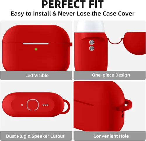 Vista 4 de Lerobo - Funda protectora completa de silicona suave para AirPods Pro 3 Rojo