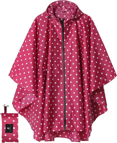 Vista 35 de SaphiRose - Poncho de lluvia unisex impermeable con capucha para mujeres adultas con bolsillos A-negro-blanco