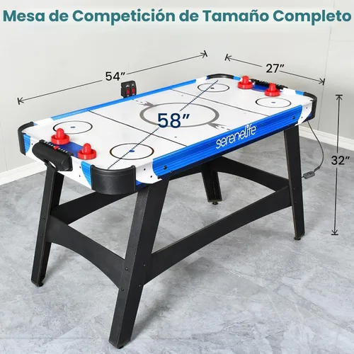 Vista 6 de SereneLife 58in Powered Air Hockey Table Upgraded 700mA 12v 2X Powerful Motor, 4 Player 4 Pucks 2 Pushers, Full-Size Arcade Style, Inline Power