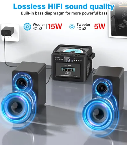 Vista 2 de Greadio Sistema estéreo para el hogar con CD Boombox y reproductor