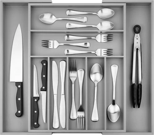 Vista 13 de Organizador de Cajón de Cocina Purawood - Organizador de Utensilios Extensible para Cocina, Bandeja de Cuchillos y Organizador de Cubiertos, 3-5
