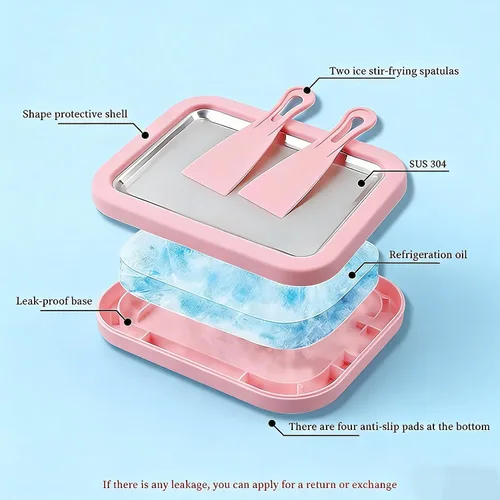 Vista 3 de Rolled Ice Cream Maker Kit, DIY Ice Cream Roll Tray with 2 Scrapers, No Electricity Required, Stainless Steel Freezing Plate for Rolled Ice Cream