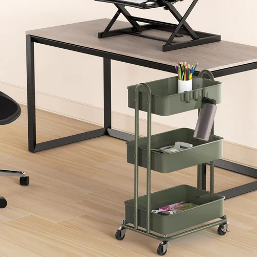 Vista 4 de Simple Houseware Carrito de metal resistente de 3 niveles, verde militar