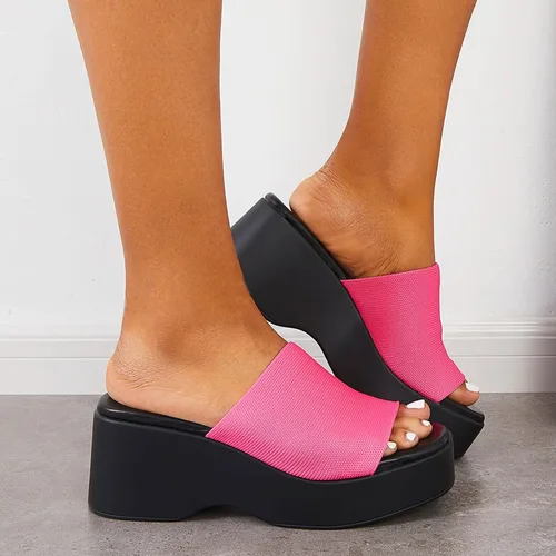Vista 3 de GENSHUO Sandalias de plataforma para mujer con puntera abierta, sandalias laterales con banda elástica