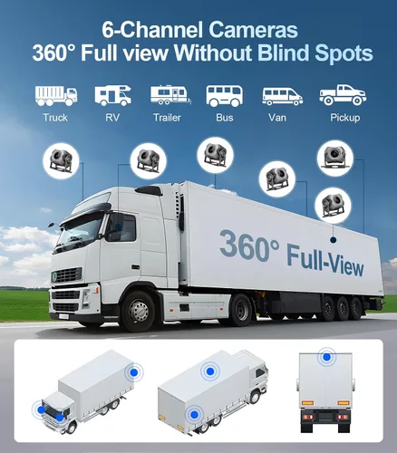 Vista 4 de Sistema de cámara de respaldo de 6 canales 1080P Dash Cam con pantalla táctil de 10.33 pulgadas, monitor de estacionamiento, cámara de respaldo