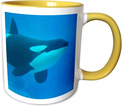 Vista 7 de 3dRose Orca Killer Whale - Taza de cerámica azul subacuática, 11 onzas