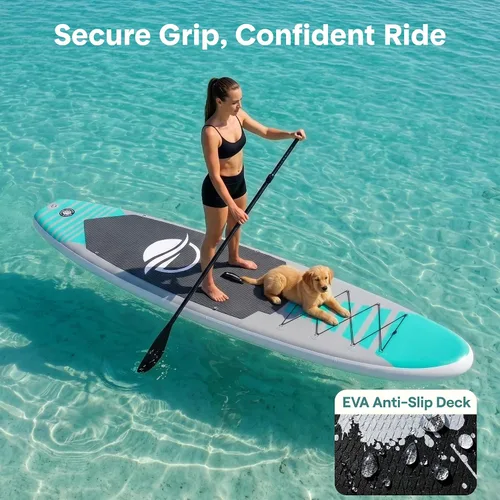 Vista 4 de SereneLife Tabla de remo inflable de 10 pies 6 pulgadas con accesorios de SUP de alta calidad, diseño estable de 32 pulgadas de ancho