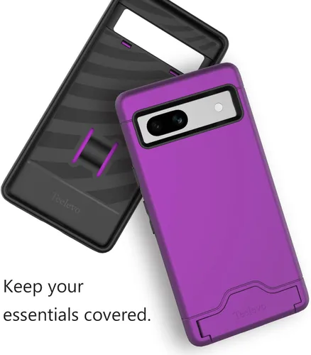 Vista 6 de Funda tipo cartera para Google Pixel 7a, funda de doble capa con ranura para tarjeta y soporte para Google Pixel 7a - Púrpura