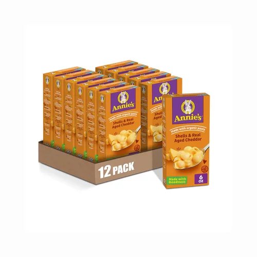 Vista 9 de Conchas de Annie's y Cheddar Añejo Real, hecho con pasta orgánica y queso real, 6 onzas