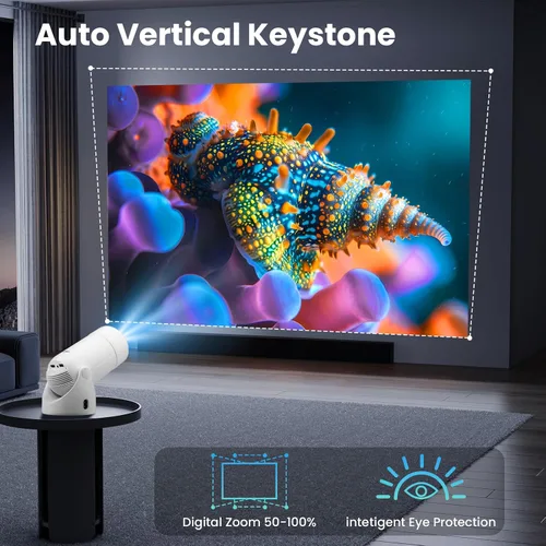 Vista 6 de Mini Proyector Soporta 4k, Wifi, Bluetooth, y Rotación de 180 Grados Altavoz Integrado Se Conecta a Teléfono iPhone/Android/TV Stick, Proyector