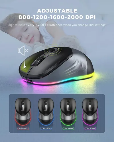 Vista 6 de PEIOUS Ratón inalámbrico, mouse Jiggler para laptop, mouse LED recargable para computadora, mouse movedor aleatorio indetectable con botón