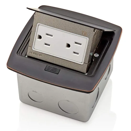 Vista 16 de Leviton Caja de suelo emergente con salida de 15 A, salida GFCI de autoprueba resistente a manipulaciones, PFGF1-MB, color negro