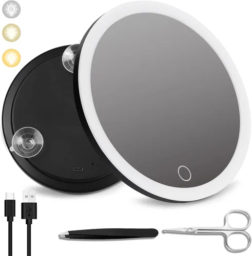 Vista 8 de 20 espejos de aumento iluminados con ventosas, espejo grande de 6 pulgadas con luz de alto aumento, espejo de maquillaje de viaje, batería