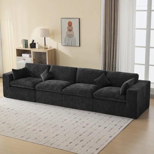 Vista 13 de WUTUTUEE Otomana Cloud de 33.5 pulgadas para sofá modular, cómodo reposapiés tapizado de felpilla con espuma viscoelástica, embalaje totalmente