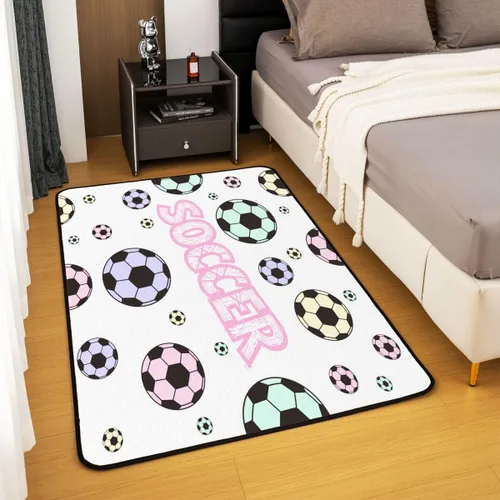 Vista 4 de Alfombra de fútbol para niños, 3 x 5, patrón musical, alfombra para sala de estar, decoración de habitación de niños y niñas, temática deportiva