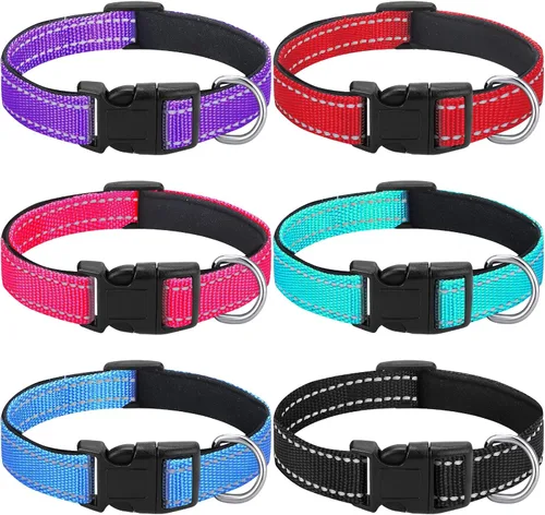 Vista 8 de 6 piezas de collar reflectante para perro, suave, acolchado, transpirable, ajustable, de nailon para mascotas, con hebilla de bloqueo de seguridad