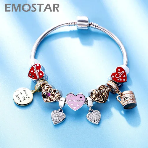 Vista 2 de EMOSTAR Dijes temáticos familiares para el Día de la Madre, plata de ley, padre, hija, hijo, nana, esposa marido, madrina, corona de mamá, cuentas