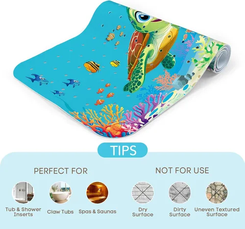 Vista 7 de SHUCHING Tapete de baño para bebé antideslizante de 40 x 16 pulgadas, tapete de baño antideslizante para niños, tapete de ducha largo para baño