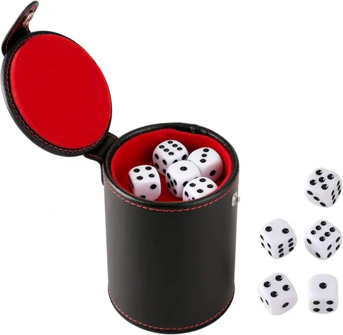 Vista 7 de GWHOLE Taza de dados de cuero con 10 dados Dados apilamiento de la taza de la coctelera, juego del balanceo de los dados