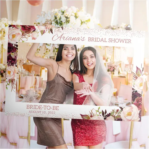 Vista 10 de Marco de fotos de novia personalizado con rosas en tonos fucsia, marco de fotos personalizado con rubor, accesorio de fotos de rosas florecientes