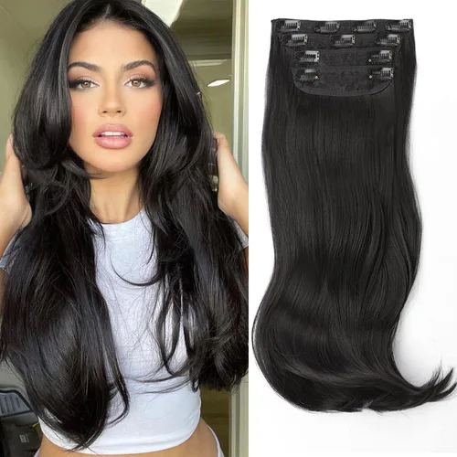 Vista 20 de FREEMEIGE 4 piezas de extensiones de cabello con clip, extensiones de cabello largas y gruesas con capas rectas de 20 pulgadas, extensiones