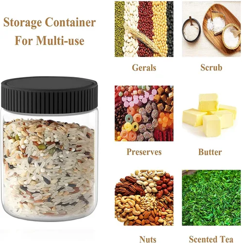 Vista 3 de Tarros de plástico transparente de 8 onzas con tapas negras, recipientes de almacenamiento de cocina recargables para alimentos secos, café, nueces