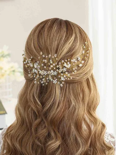 Vista 9 de Unicra Flor de novia boda pelo vid cristal pieza nupcial pieza de diamantes de imitación fiesta accesorios hoja joyería cuentas cuentas tocado