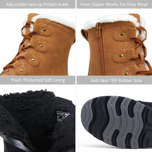 Vista 5 de Vepose Botines de nieve para mujer, impermeables, cortavientos, cálidos, para invierno