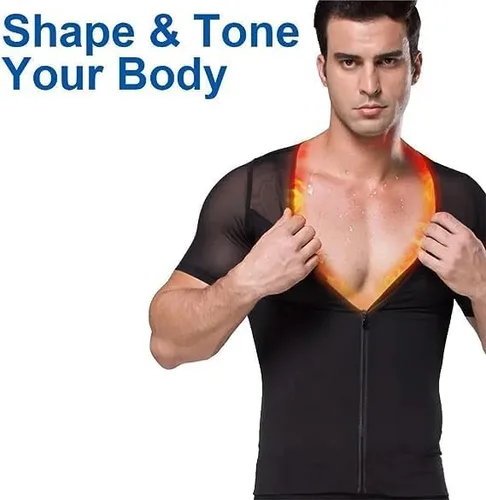 Vista 4 de Camiseta de compresión infrarroja de ginecomastia,Cremallera para hombre que forma la parte superior del entrenamiento deportivo,Top de compresión