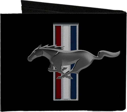 Vista 2 de Buckle-Down Billetera plegable de lona Ford Mustang con logotipo de barras centrado