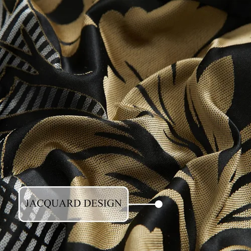 Vista 6 de Stratford Park Juego de ropa de cama de 7 piezas con diseño de hojas, color negro, tamaño Queen, diseño jacquard, para todas las estaciones, falda