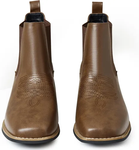 Vista 6 de Botas vaqueras para hombre, botas Chelsea con punta cuadrada, impermeables, clásicas, elásticas, sin cordones, botas de tobillo Chukka casuales