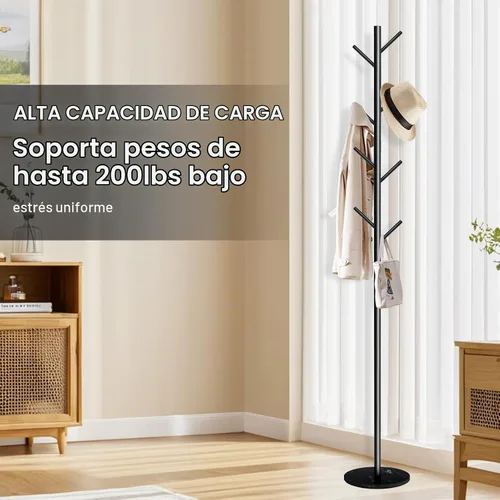 Vista 7 de Perchero con base de mármol natural, perchero de metal independiente con 8 ganchos, soporte resistente para entrada, oficina, dormitorio