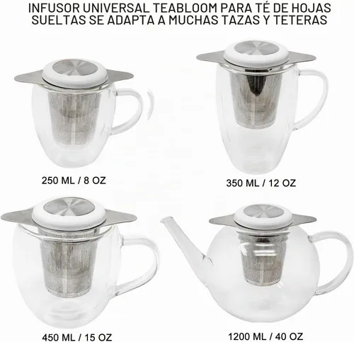 Vista 4 de Teabloom Infusor de té suelto universal con tapa/plato de doble propósito, se adapta a tazas, tazas, teteras - La elección del conocedor del té - Té