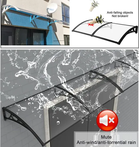 Vista 7 de Toldo de puerta curvada silenciosa para ventana, toldo de puerta frontal, transparente para puerta, protección contra la lluvia, nieve, protección