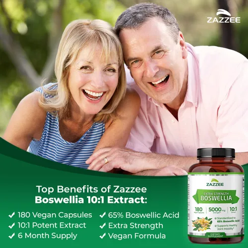 Vista 2 de Zazzee Extracto de Boswellia Serrata 10:1 extra fuerte, 5000 mg de fuerza, 65% ácido boswélico, 180 cápsulas veganas, suministro de 6 meses