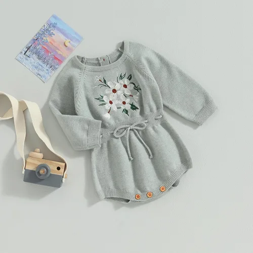 Vista 3 de ZAXARRA Suéter de bebé niña mameluco suéter de punto bordado flor sudadera mameluco ropa de otoño infantil