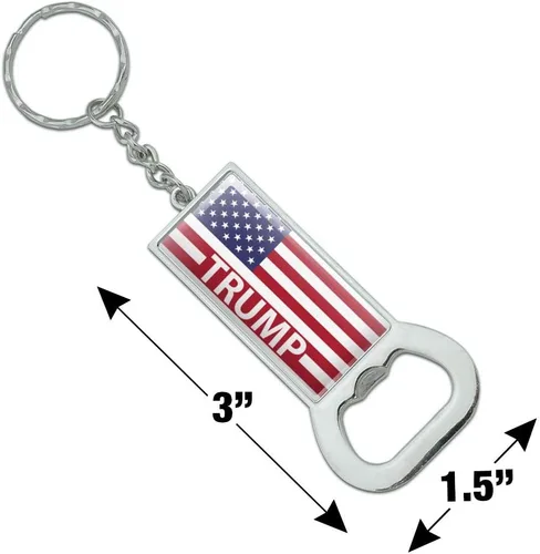 Vista 3 de GRAPHICS & MORE Llavero rectangular de la bandera estadounidense del presidente Trump cromado de metal para abrir botellas