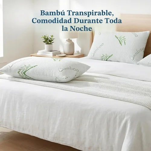 Vista 6 de OMEO Paquete de 2 almohadas de rayón de tamaño estándar derivado de bambú para dormir de espuma viscoelástica triturada para dormir de lado, espalda