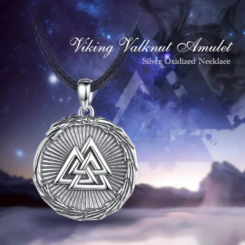 Vista 7 de Vito Collar vikingo de plata de ley 925 para mujeres y hombres, dragón vikingolobocaballoárbol de la vida, amuleto nórdico, joyería nórdica