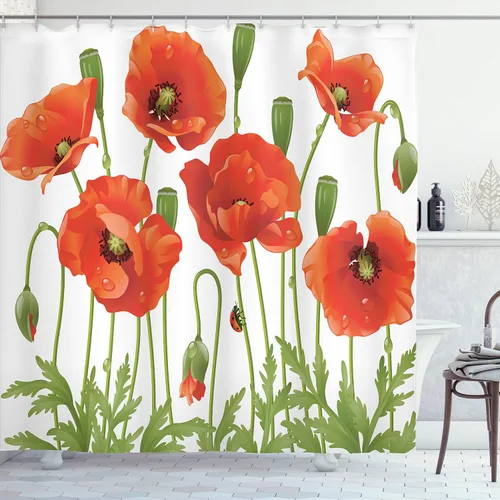 Vista 59 de set de cortina para baño decorativa de tela de poliéster con ganchos
