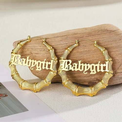Vista 4 de Aretes de aro de bambú chapados en oro de 18 quilates para mujer, diseño de corazón redondo grande, estilo ghetto de los años 8090, accesorios
