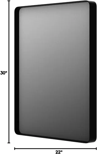Vista 5 de Espejo de baño moderno con marco negro para pared, espejo redondo rectangular de 30 x 22 pulgadas, espejo de tocador de baño negro mate, espejo