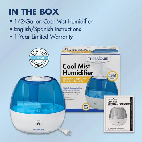 Vista 8 de Thera Care Cool Mist Humidificador ultrasónico Para habitaciones de tamaño mediano No requiere filtro 16 horas de tiempo de funcionamiento