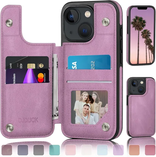 Vista 9 de DJDUCK Funda diseñada para iPhone 13 con tarjetero y cierre magnético, protección de cuero con bloqueo RFID, a prueba de golpes, para mujeres
