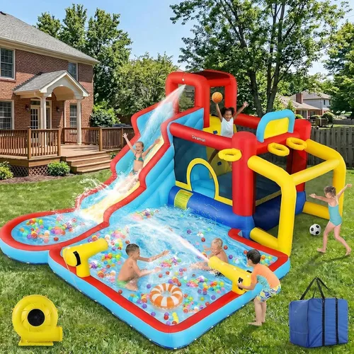 Vista 11 de AKEYDIY Casa de rebote de tobogán acuático, 13 × 12.5 pies, tobogán acuático inflable para niños grandes de 8 a 12 y 3 a 10 años, toboganes