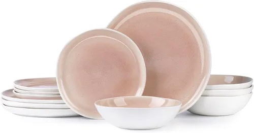 Vista 30 de AmorArc Juego de vajilla de cerámica, Juego de platos y cuencos de piedra de esmalte reactivo hechos a mano, Platos y cuencos altamente resistentes