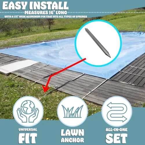 Vista 4 de Poolzilla Paquete de 1 anclaje de estaca de césped con cubierta de seguridad de 16 pulgadas, para instalación de anclajes de césped, diseño