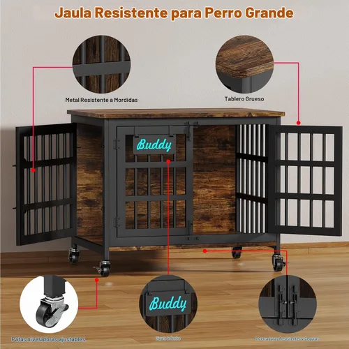 Vista 3 de EasyCom Mueble de jaula para perros de 33"/27" con etiqueta de nombre, perrera resistente para interiores para perros medianos y pequeños, jaula